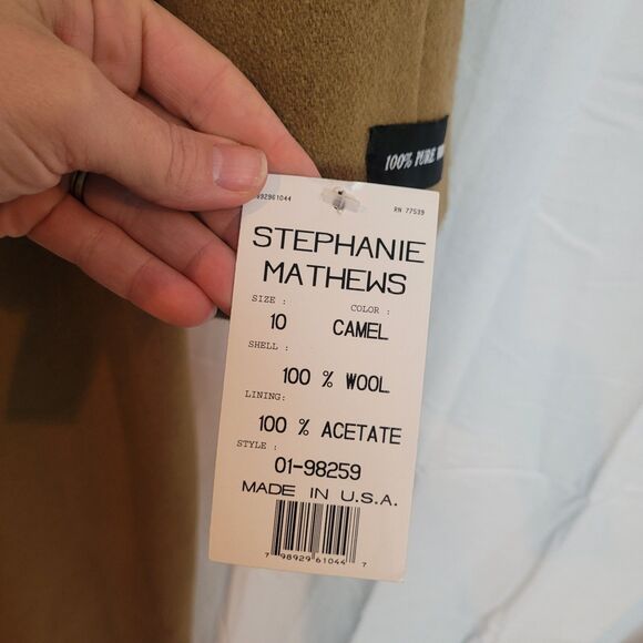 Stephanie Mathews VTG Long Wool Pea Coat Camel Brown Professional Women's Sz 10 - Picture 13 of 14